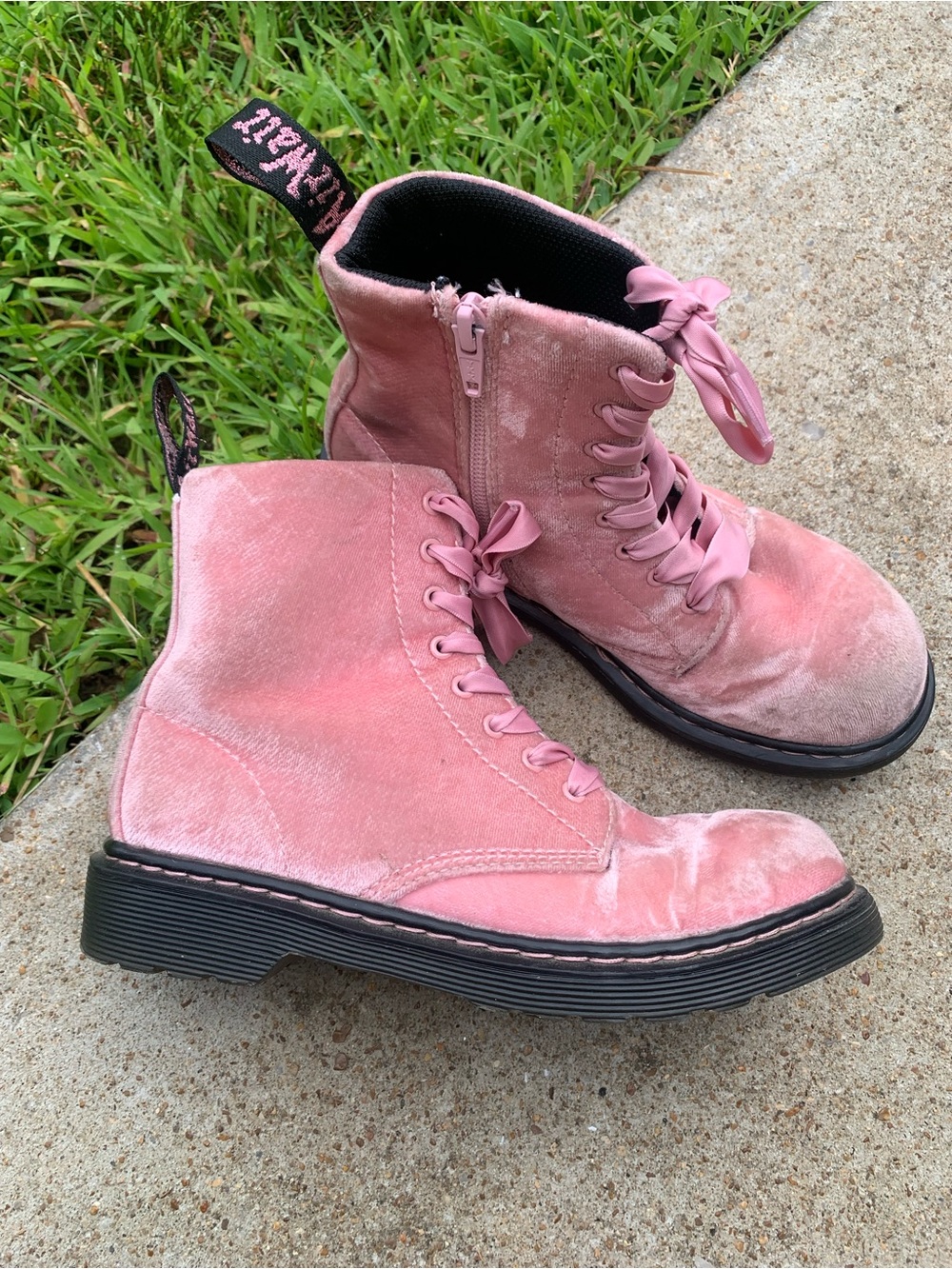 Dr. Martens Pink Velvet Lace-Up Girl’s Boots 3